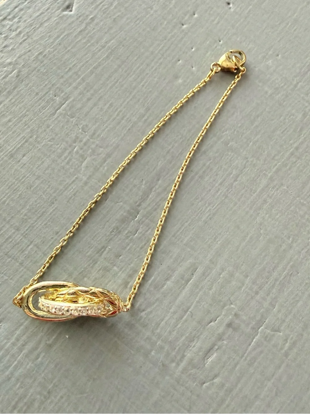 Judith Ripka 14k Gold Clad 925 Sterling  Knot Link Bracelet Crystal Accent NEW